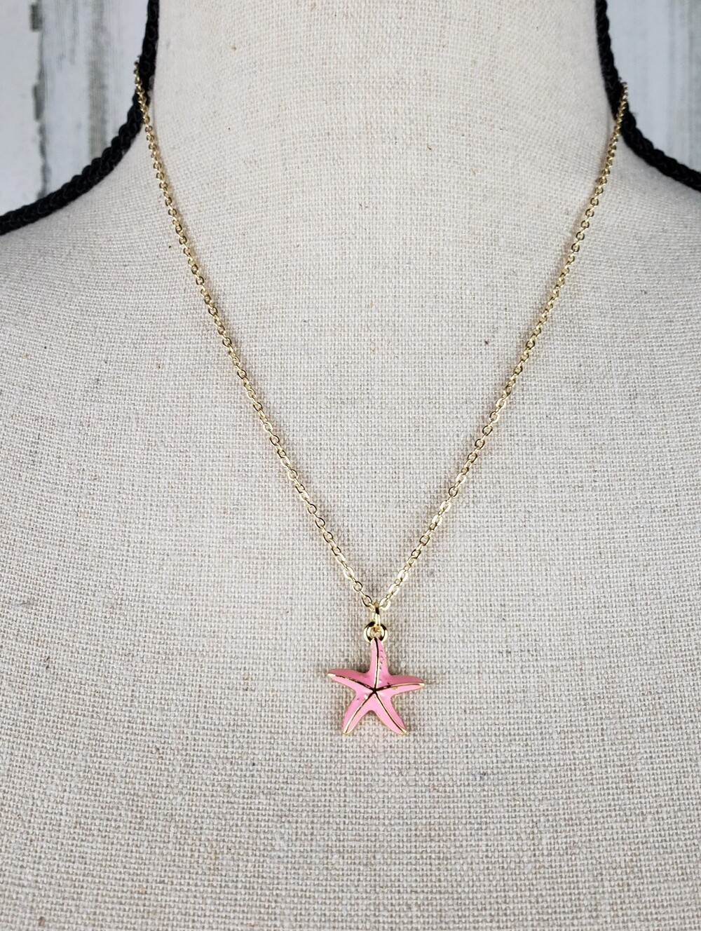 Gold Chain Necklace with Pink Starfish Pendant - Women Jewelry